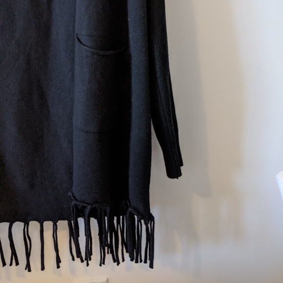 Black Cardigan with Fringe Hem - Picture 2 of 3